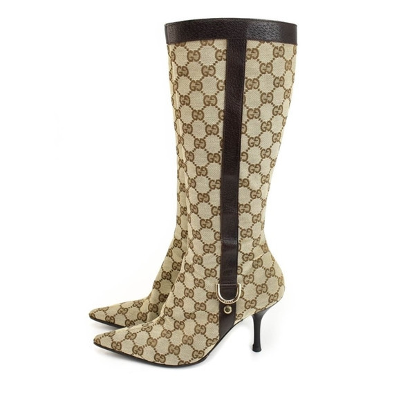 Gucci Signature Abbey Knee High Vintage Monogram Tall Heeled Boots Size EU 38 | Poshmark