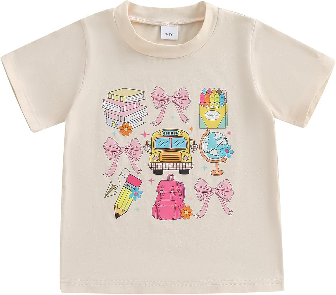 Toddler Girl Back to School Outfit Kindergarten Pre K First Grade Short Sleeve T-Shirt Top First ... | Amazon (US)