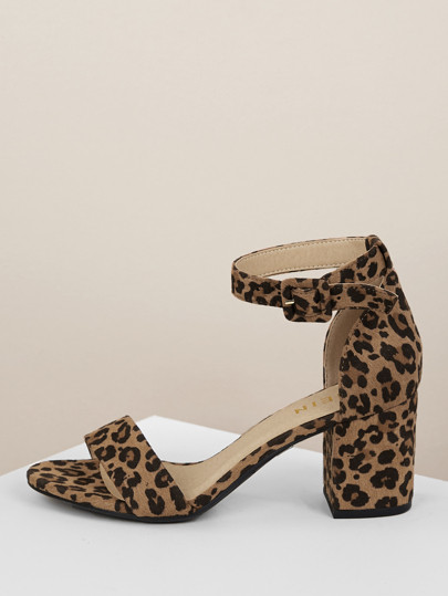 Faux Suede Leopard Print Block Heel Sandals | SHEIN
