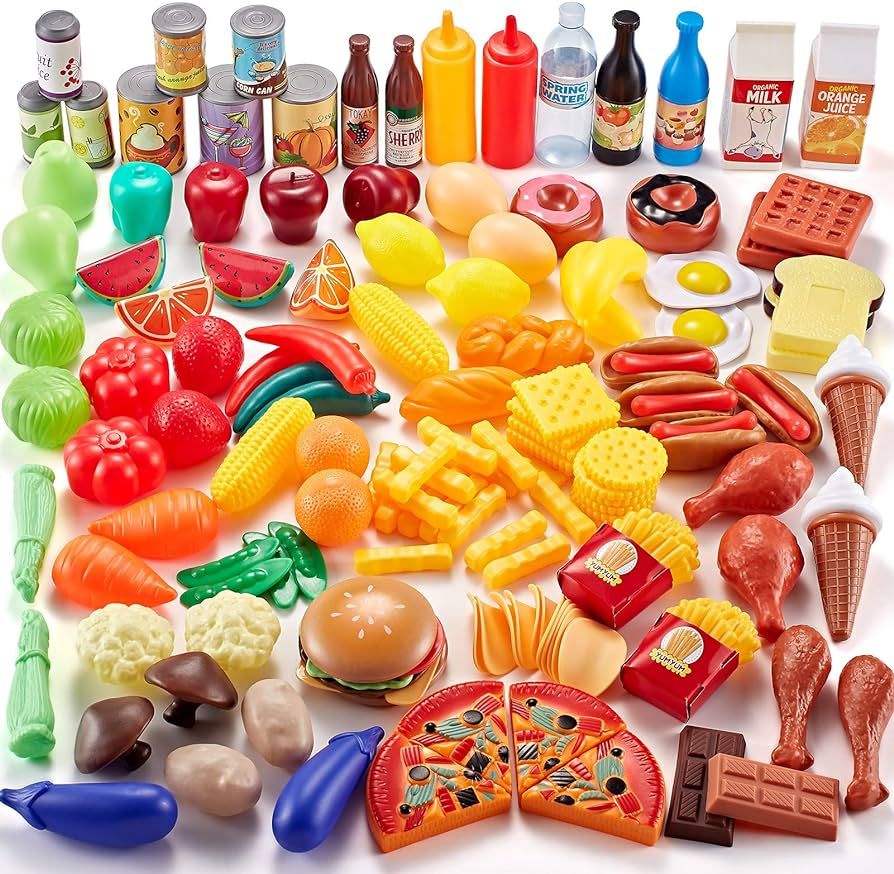 Amazon.com: Shimfun 143 Piece Play Food for Kids Kitchen - Toy Assortment - Pretend Food for Todd... | Amazon (US)