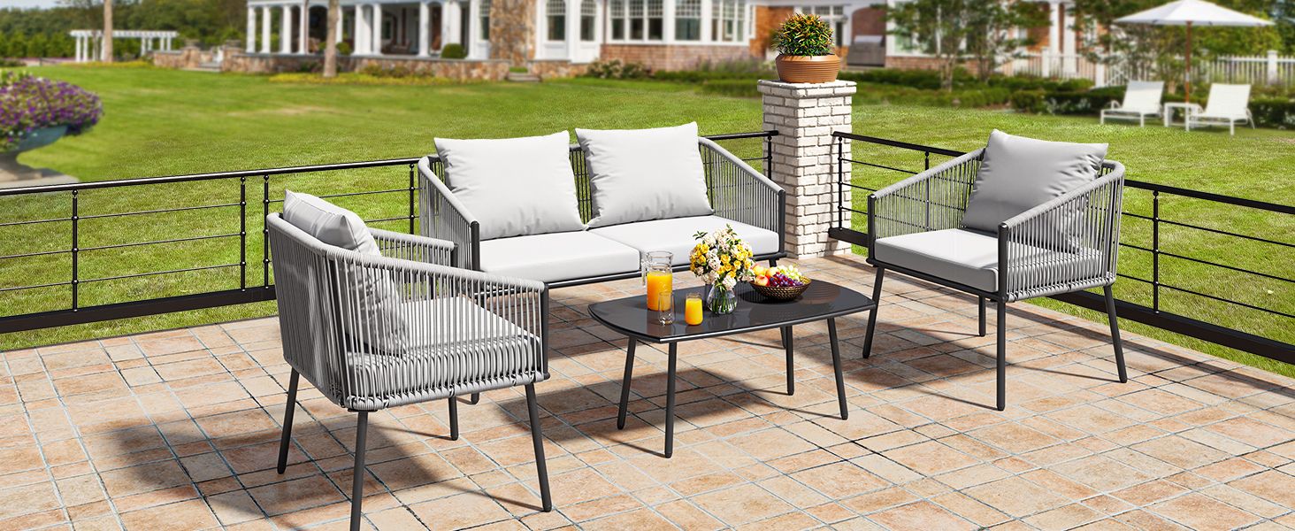 YITAHOME 4-Piece Patio Furniture Outdoor Bistro Set, All Weather Double Gray Rope Conversation Lo... | Amazon (US)