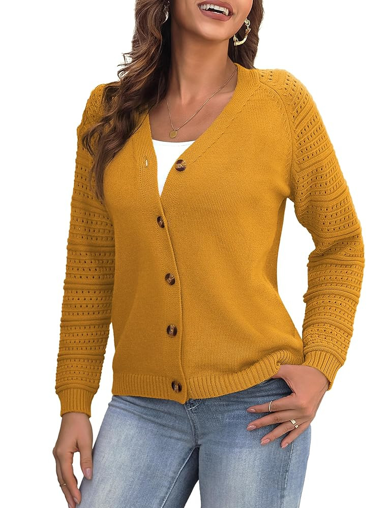 REDHOTYPE Women's Cardigans Sweater Casual Long Sleeve Open Front Cardigan Button Down Knit Chunk... | Amazon (US)