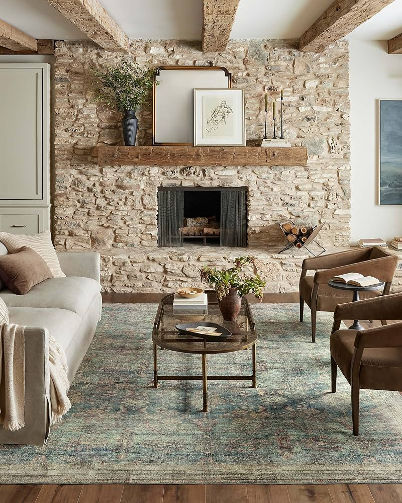 Magnolia Home by Joanna Gaines x Loloi Banks Collection BAN-01 Ocean/Spice 7'-6" x 9'-6" Area Rug | Amazon (US)