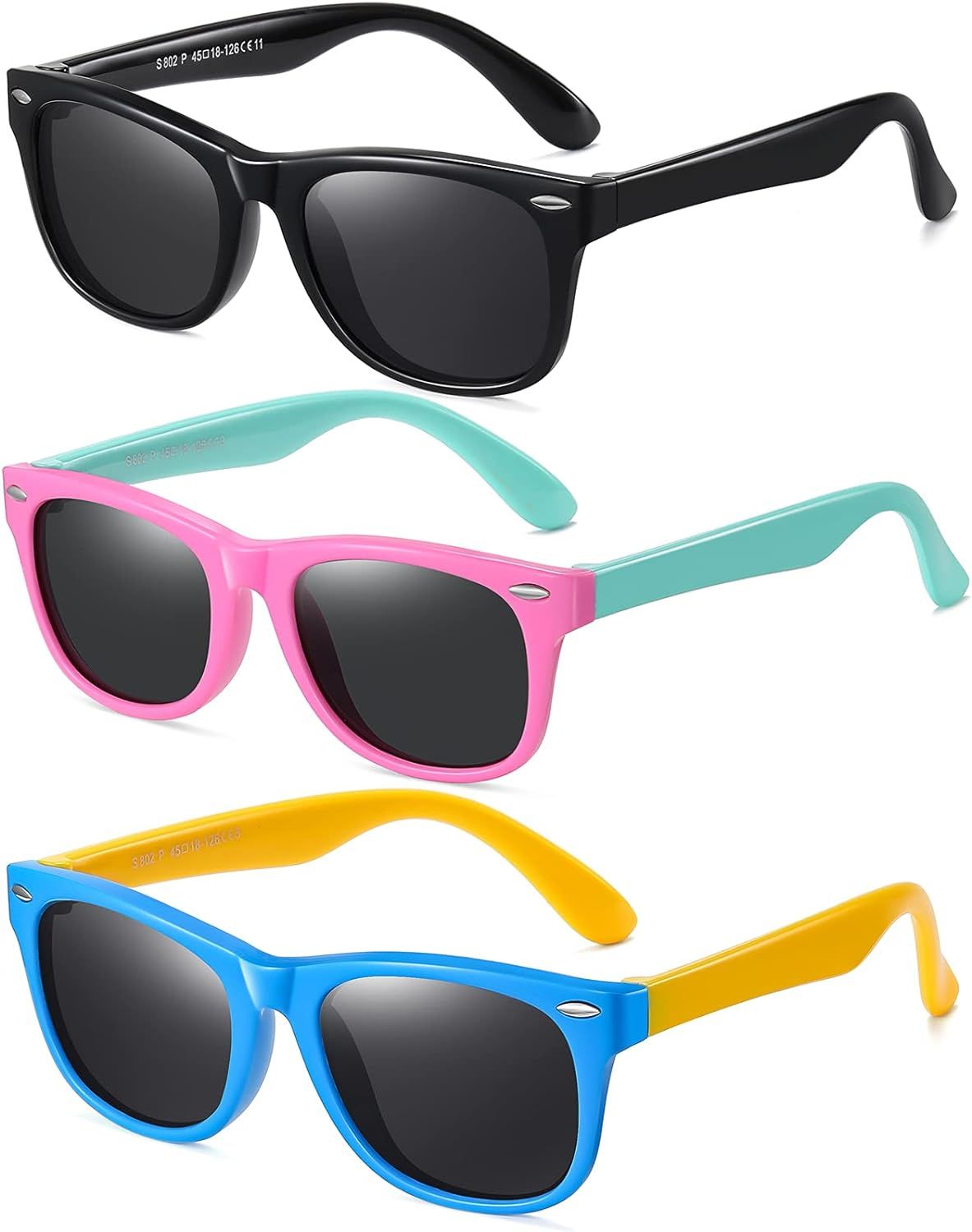 DYLB Kids Polarized Sunglasses for girls boys 3 Pack, Flexible TPEE Rubber Frame for Children Age... | Amazon (US)