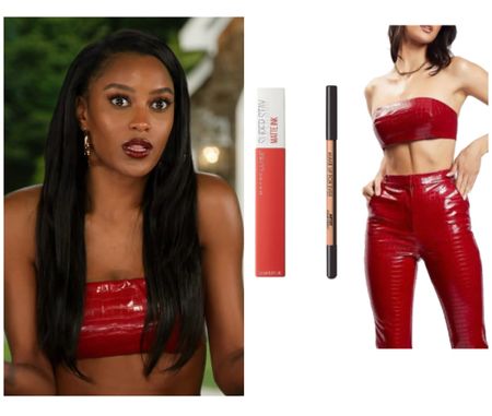 Ciara Miller’s Red Croc Confessional Bandeau and Lip Color Info = @ciaramiller