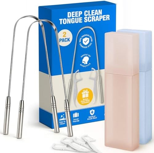 Stainless Tongue Scraper Set for Adults： Easy To Use For Oral Care and Hygiene – Pack Of 2 St... | Amazon (US)