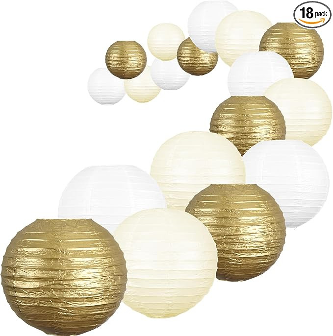 UNIQOOO 18PCS Metallic Gold Paper Lantern Wedding Decoration Set, Assorted Hanging Gold Japanese ... | Amazon (US)