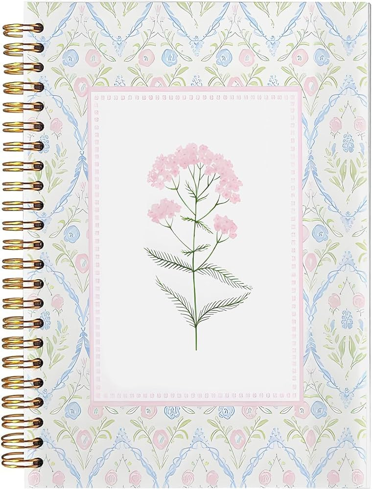 Pink and Blue Floral Spiral Notebook, Grandmillennial Wild Flower Journal for Women, Pastel Prepp... | Amazon (US)