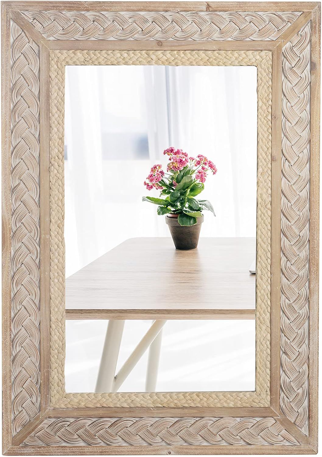 FUIN 26" x 37" Rectangle Wood Frame Wall Mirror for Bathroom Vanity Bedroom Living Room Entryway | Amazon (US)