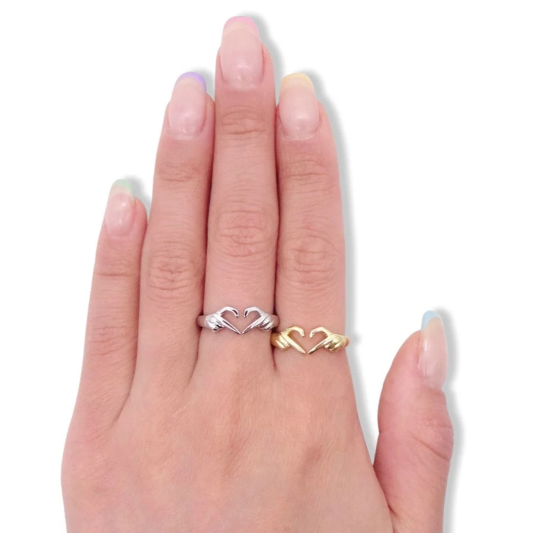 Artistic Sculpted Hands Heart Ring in Sterling Silver and Gold Friendship Hug Ring Couples Rings ... | Etsy (US)