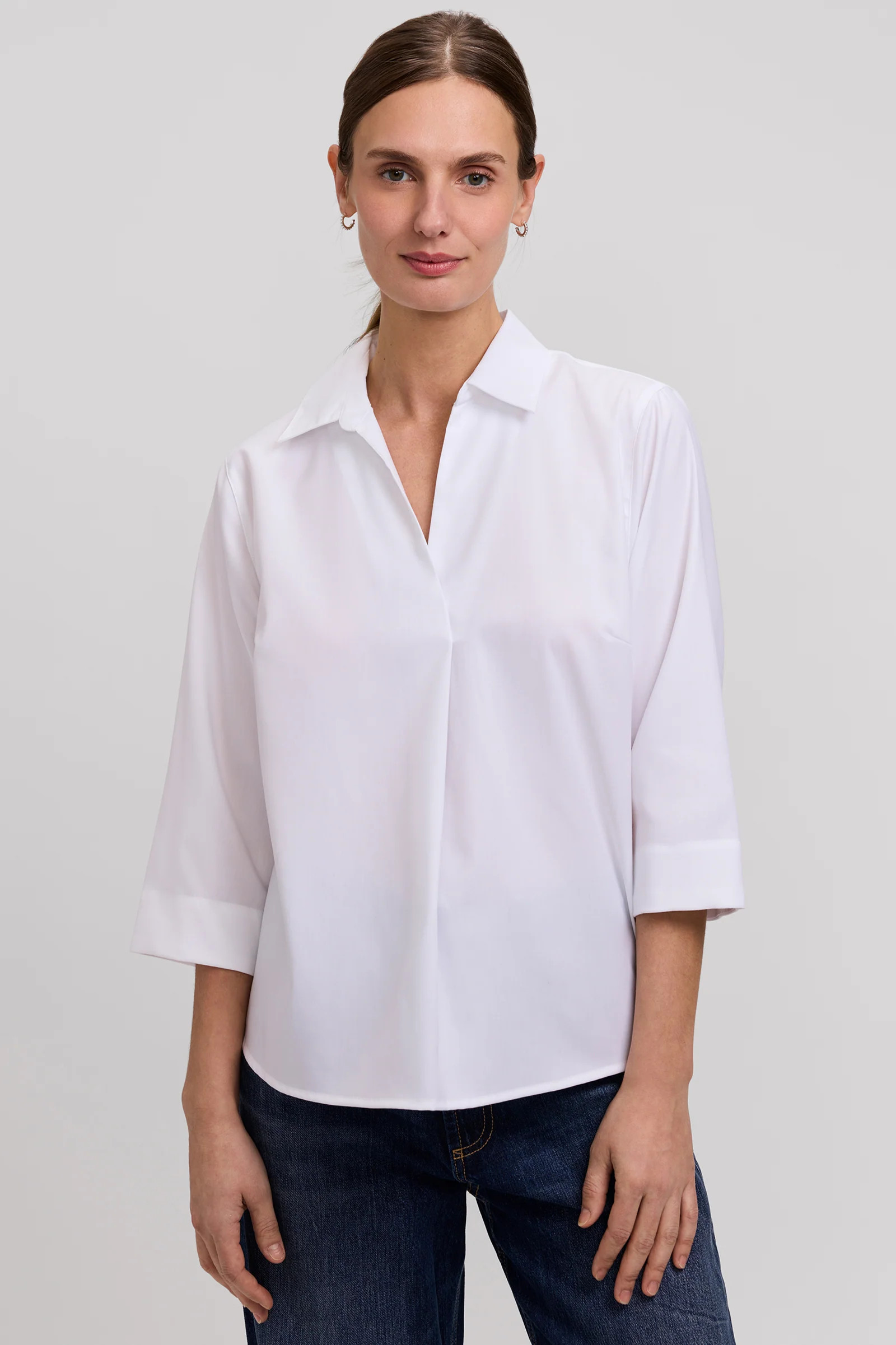 Cleo Cotton Twill 3/4 Sleeve Popover Shirt | Foxcroft