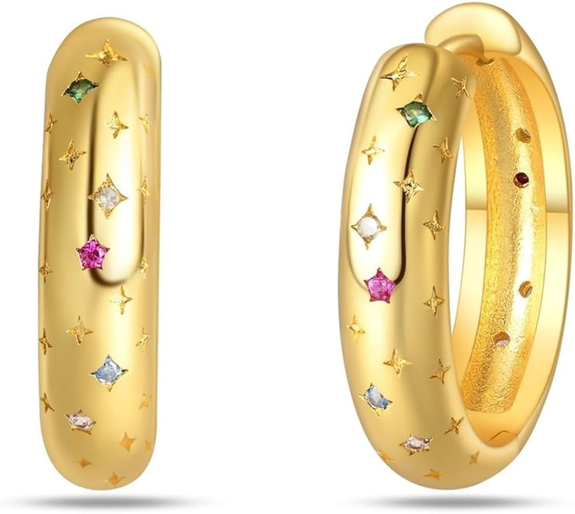 Cycuff 925 Sterling Silver Hoop Earrings Colorful Cubic Zirconia Jewelry Earrings for Women Set E... | Amazon (US)