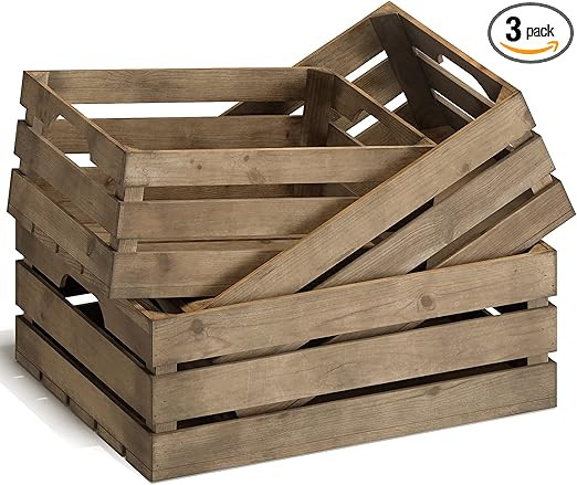 Wood Crates Bulk Set of Three - Decorative Large Nesting Rustic Wooden Crates for Storage, Displa... | Amazon (US)