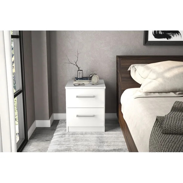 Polifurniture Juliette Modern 2 Drawer Nightstand, White | Walmart (US)