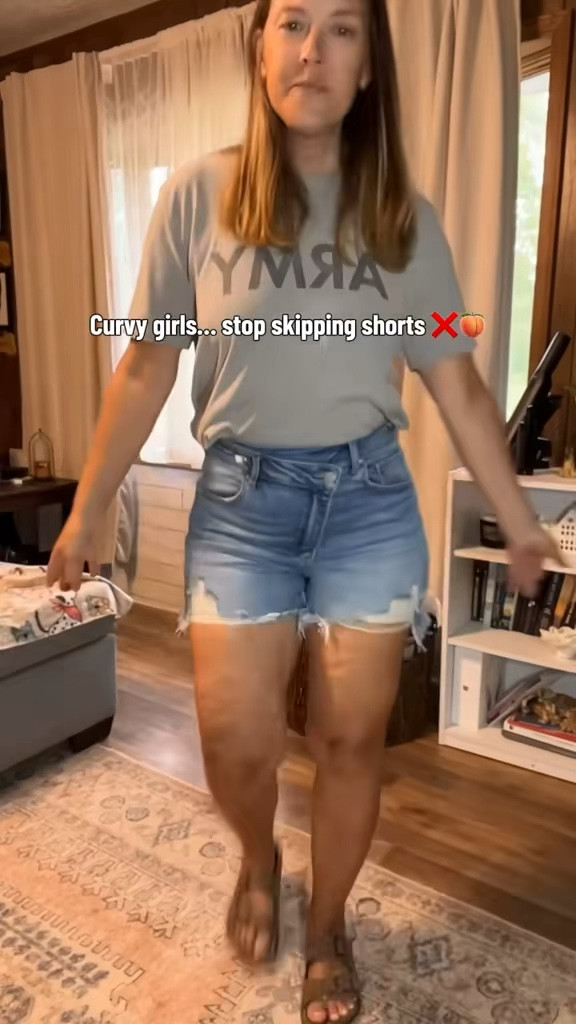 Curvy girl approved 🙌🍑 These Lindsay asymmetrical shorts are SO flattering—snatch your waist, give that hourglass shape, and no riding up 👏 The stretch + longer center length = actual coverage you can feel confident in 💖

Use my code JESSIEHEATHERLY for 20% off ✨

#LTKootd #LTKOver40 #LTKmomlife