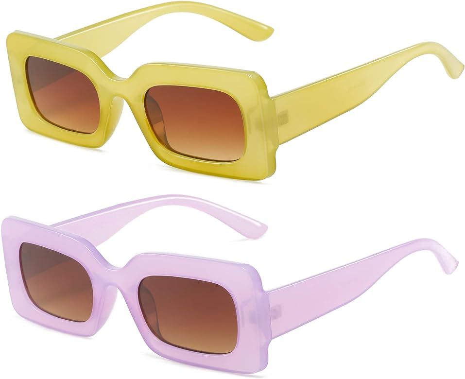 LASPOR Vintage 90s Rectangle Sunglasses Trendy Nude Square Sunglasses for Women Men | Amazon (US)