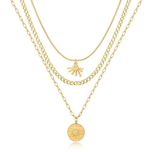TENTMENTISE Layered Gold Necklaces for Women Gold Layered Necklaces Dainty Gold Necklaces Stainless Steel Necklaces | Amazon (US)