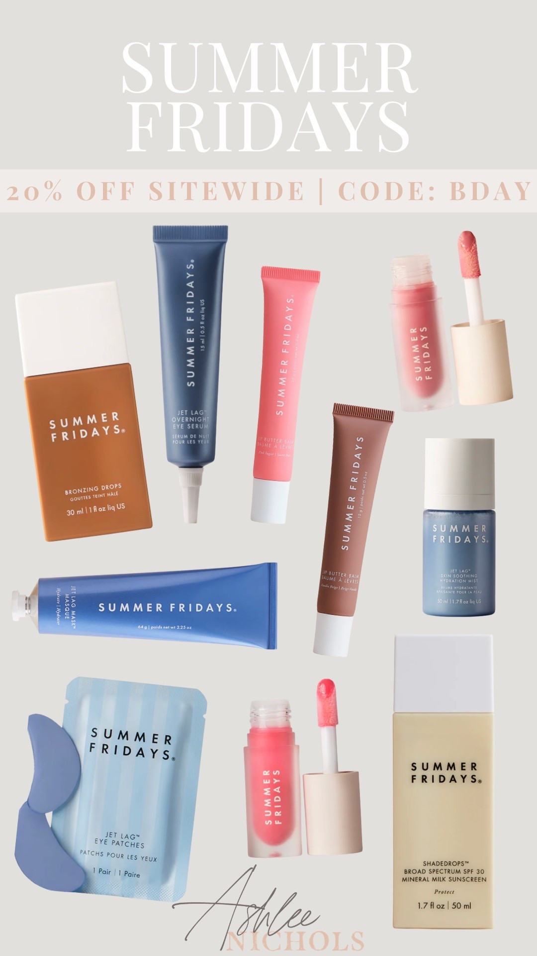 20% off Summer Fridays sitewide with code BDAY

Lip gloss, lip oil, eye patches, skincare

#LTKselfcare #LTKSaleAlert #LTKBeauty
