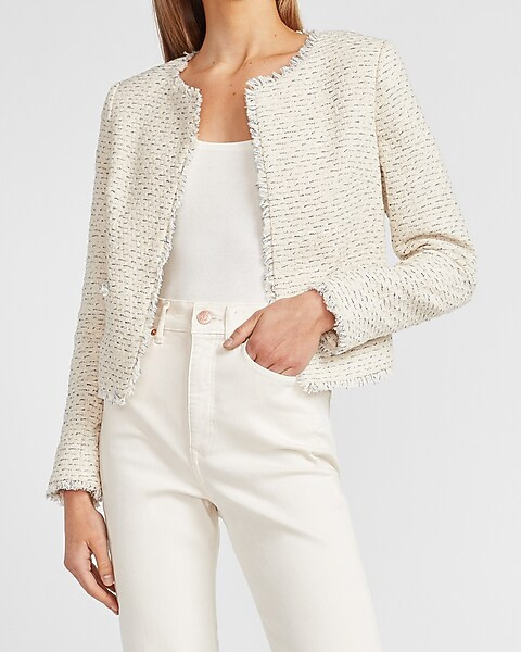 Open Front Tweed Boucle Blazer | Express