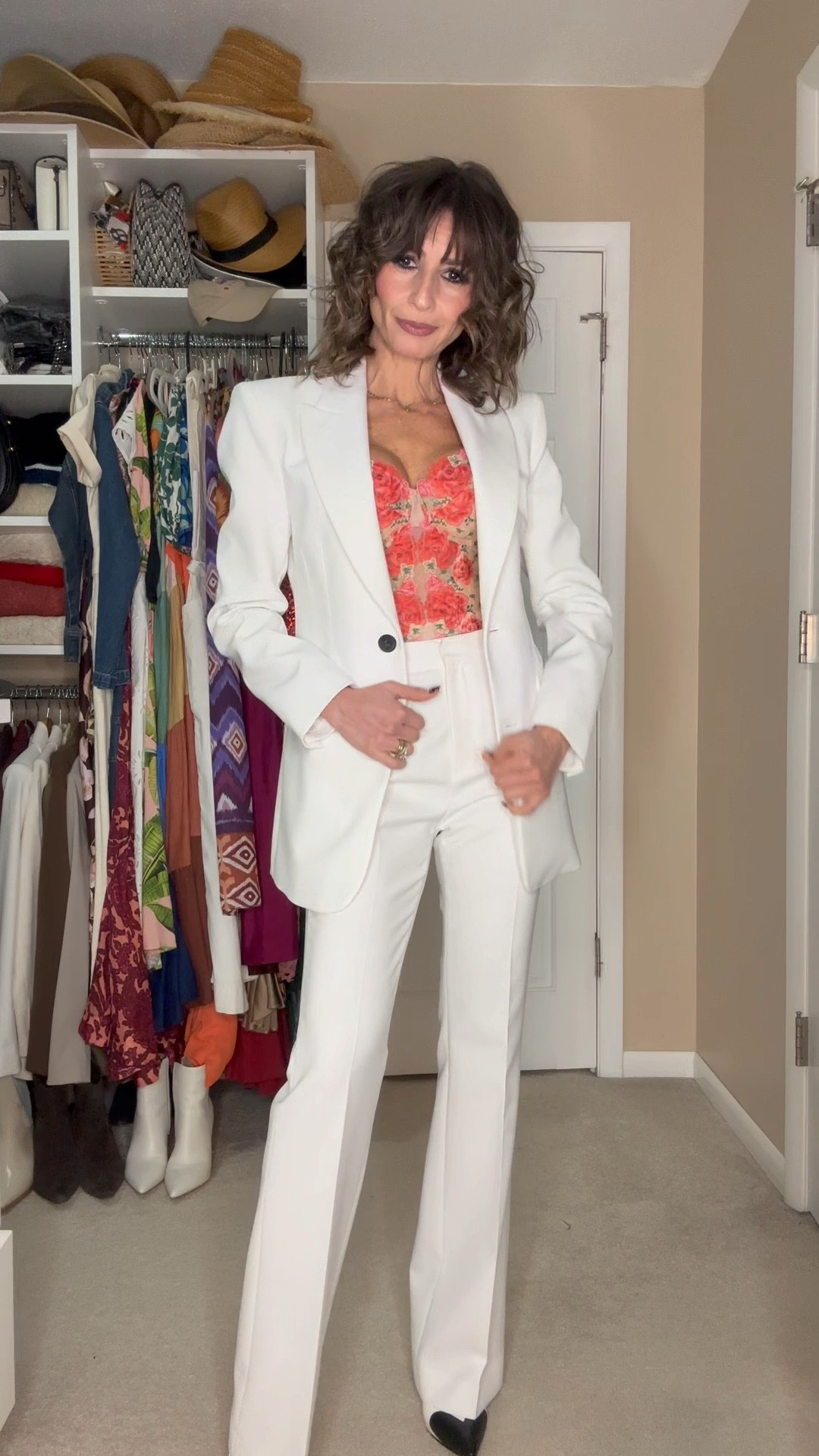 This is a ZARA suit. Linked on my Instagram acct. Will add a similar one here.

Corset and shoes are old, so will link similar options as well.

Lipstick color is Modest

#LTKstyletip #LTKover40 #LTKworkwear