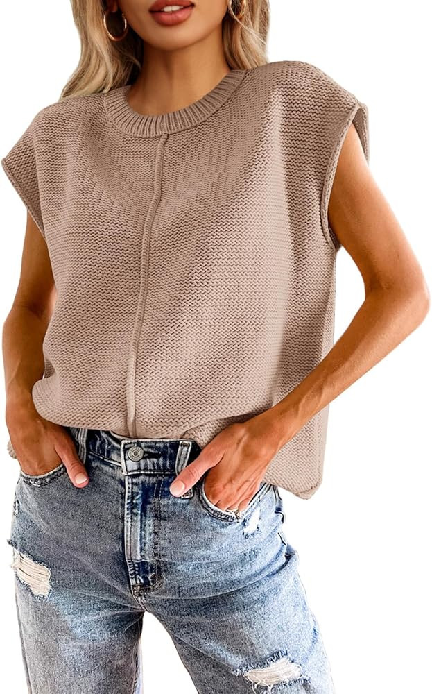 Saodimallsu Womens Summer Cap Sleeve Tops Casual Crew Neck Loose Fit Knit Lightweight Sweater Pul... | Amazon (US)