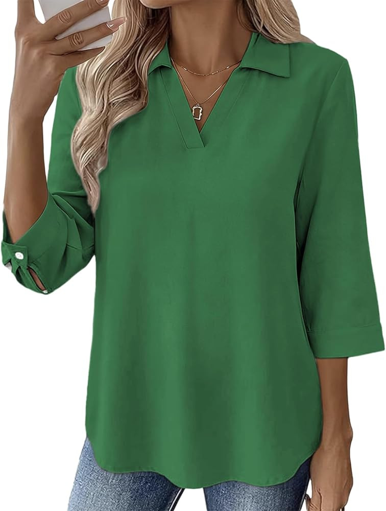 Womens Summer Tops 3/4 Sleeve Shirts Loose Fit Blouses for Women Dressy Casual Fashion Plus Size ... | Amazon (US)