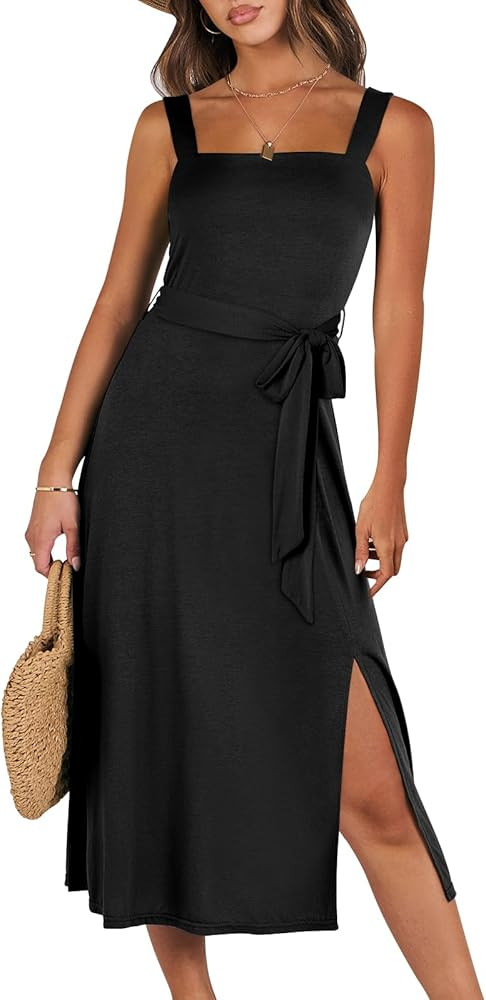 Prinbara Womens Square Neck Dresses Elegant Flowy Split A Line Sleeveless Sundress Wedding Guest ... | Amazon (US)