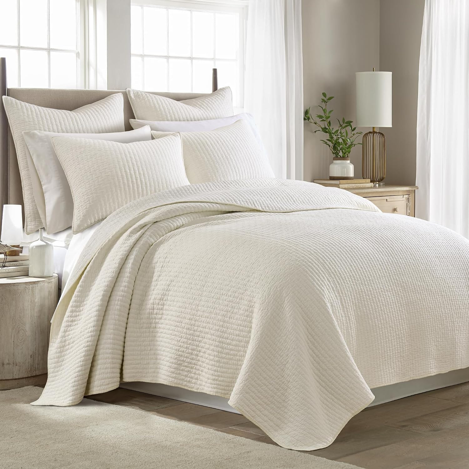Levtex Home - Cross Stitch Quilt Set - 100% Cotton - King Quilt (106x92in.) + 2 King Shams (36x20in.) - Cream | Amazon (US)