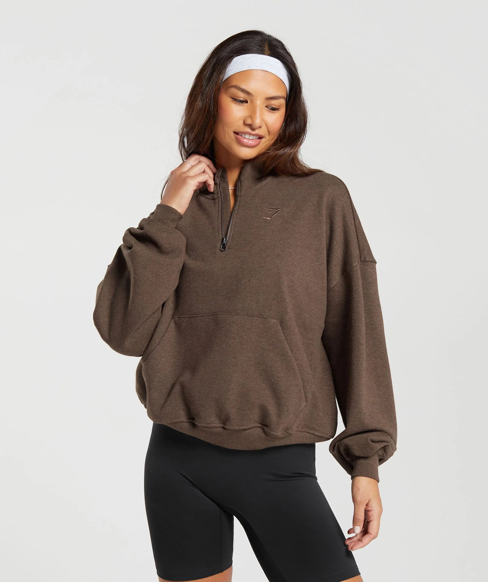 Gymshark Rest Day Sweats 1/2 Zip Pullover - Cozy Brown Marl | Gymshark US