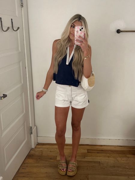 Cute summer outfit from Anthropologie!🤍✨🌊🪞 Love these shorts, very comfortable, not stiff and perfect for summer. This tank is also so soft & easy to pair with the shorts! 

#summer #outfitinspo 

#LTKTravel #LTKStyleTip