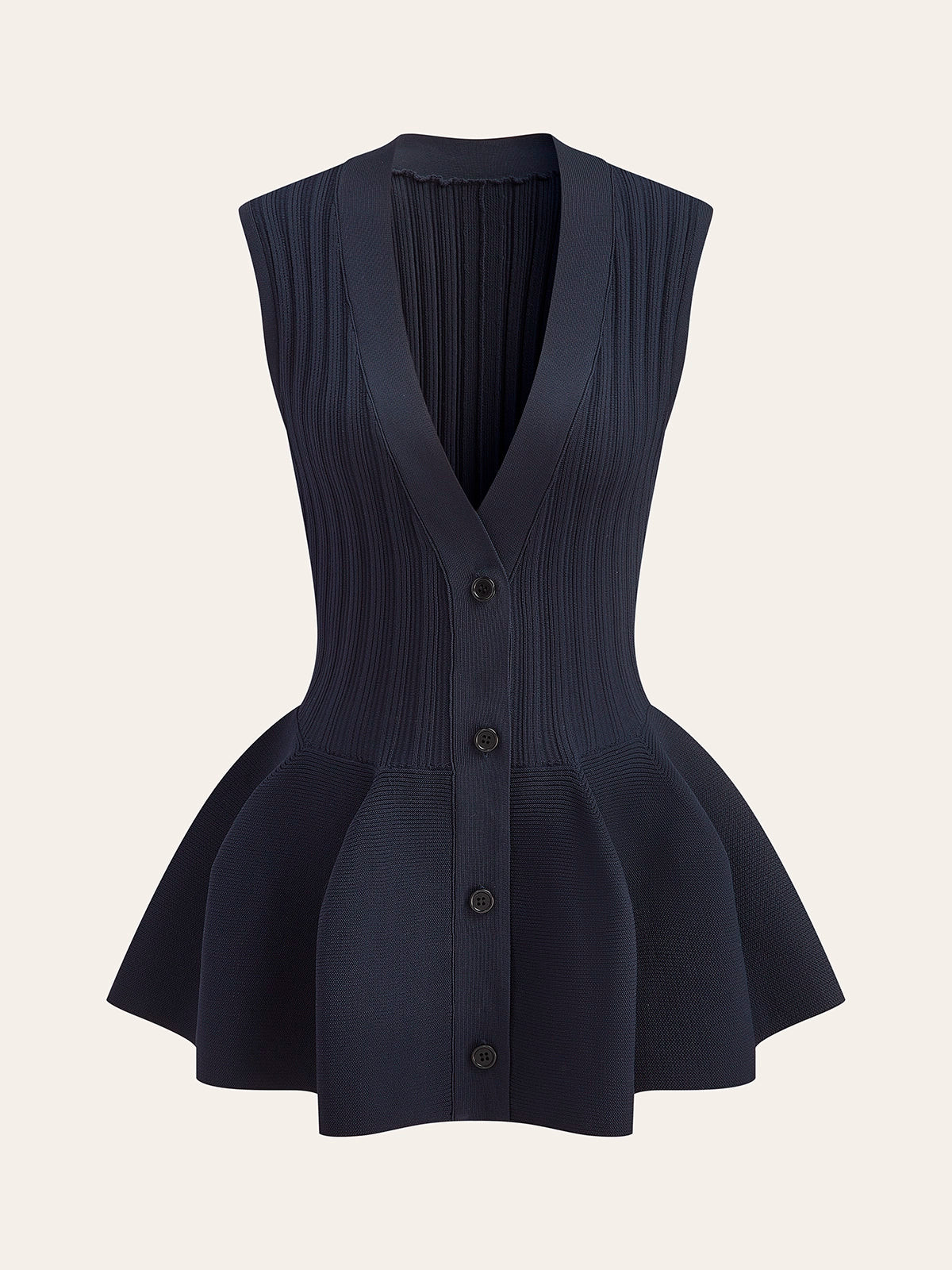 Structured Peplum Button-Up Knit Vest | Commense