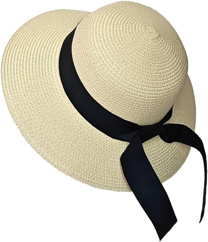 Michear Women's Wide Brim Straw Hat, Adjustable Chin Strap Beach Sun Hat, Breathable Sweatband, F... | Amazon (UK)