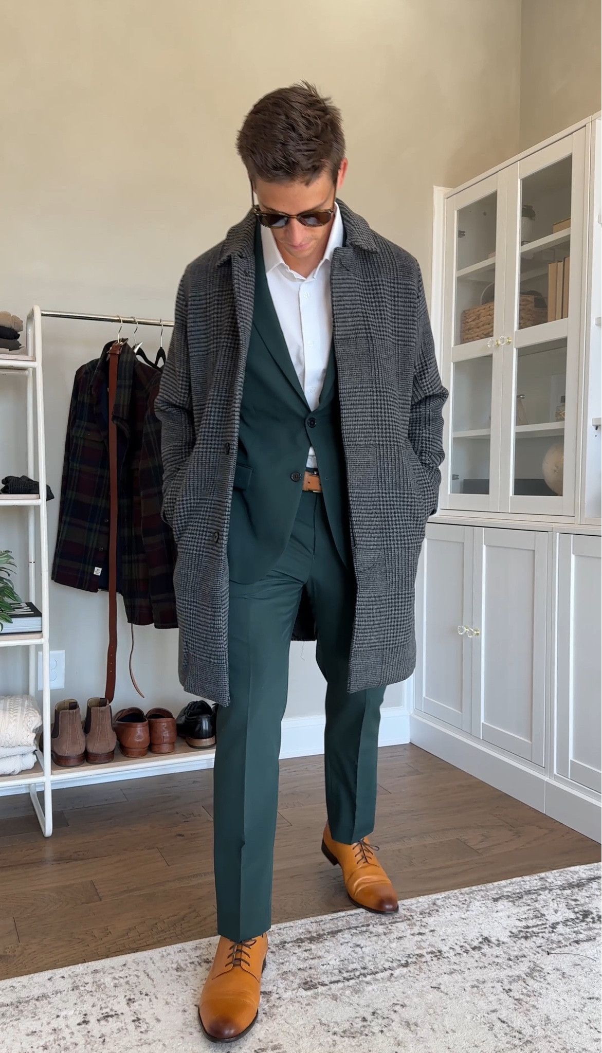 Fall or winter wedding look - green suit with a wool blend overcoat. 

#LTKmens #LTKSeasonal