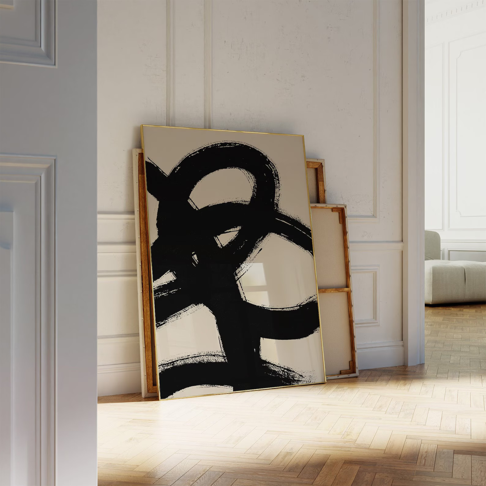 Black and Beige Brush Stroke Wall Art - Modern Neutral Toned Art Print - Abstract Minimalist Ink ... | Etsy (US)