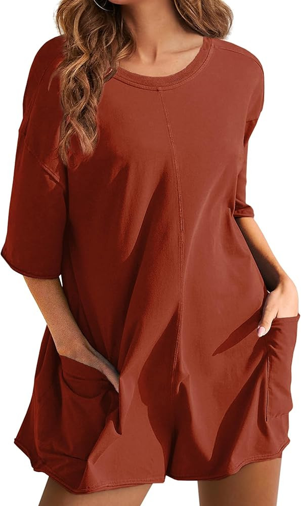 UANEO Rompers for Women Casual Oversized Athletic Jumpsuits Overalls Workout Hot Shot Tee Romper | Amazon (US)