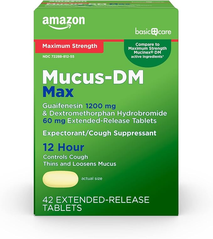 Amazon Basic Care Maximum Strength Mucus DM, Expectorant and Cough Suppressant Extended-Release T... | Amazon (US)