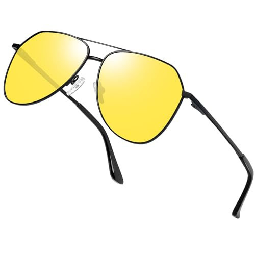 Joopin Anti Glare Night Driving Glasses for Men Women, Vintage Aviation Night Vision Glasses UV Protection, Classic Metal Yellow Shades | Amazon (US)
