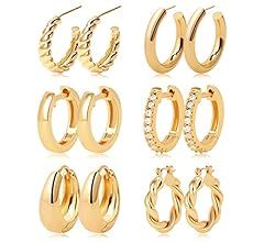 Dreamfox 6/9 Pairs Huggie Hoop Earrings Small Hypoallergenic 14K Gold Plated Huggie Earrings For ... | Amazon (US)