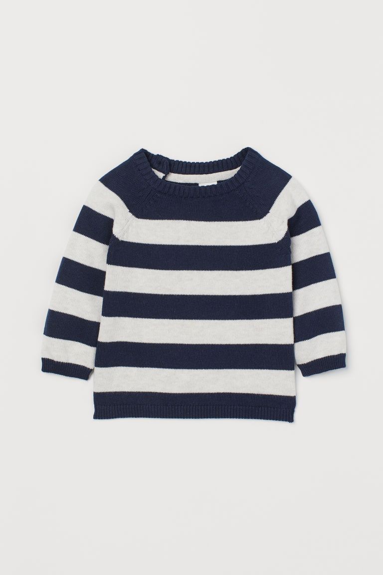 Knit Cotton Sweater - Dark blue/white melange - Kids | H&M US | H&M (US + CA)