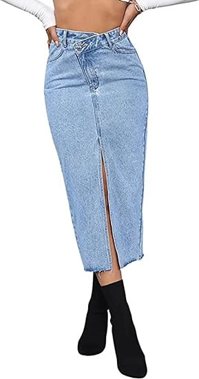 ELSTAROA Women's Casual High Waisted Solid Button Up Denim Jean Skirt | Amazon (US)