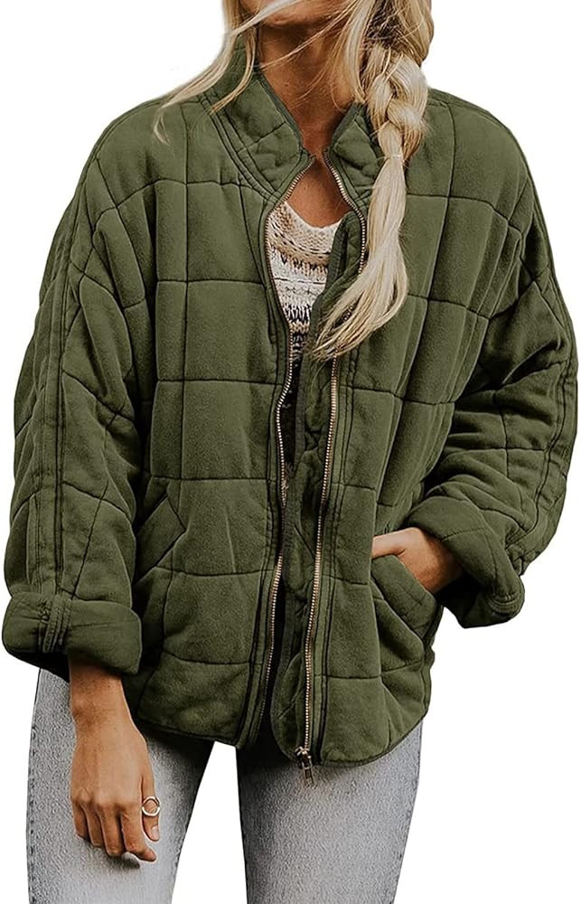 Women Winter Quilted Jackets Solid Stand-up Collar Cardigan Down Outwear Lightweight Long Sleeve Pad | Amazon (US)