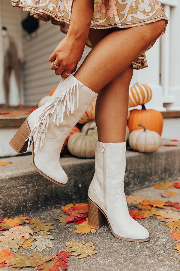 The Silverado Faux Suede Fringe Boot In Ivory | Impressions Online Boutique