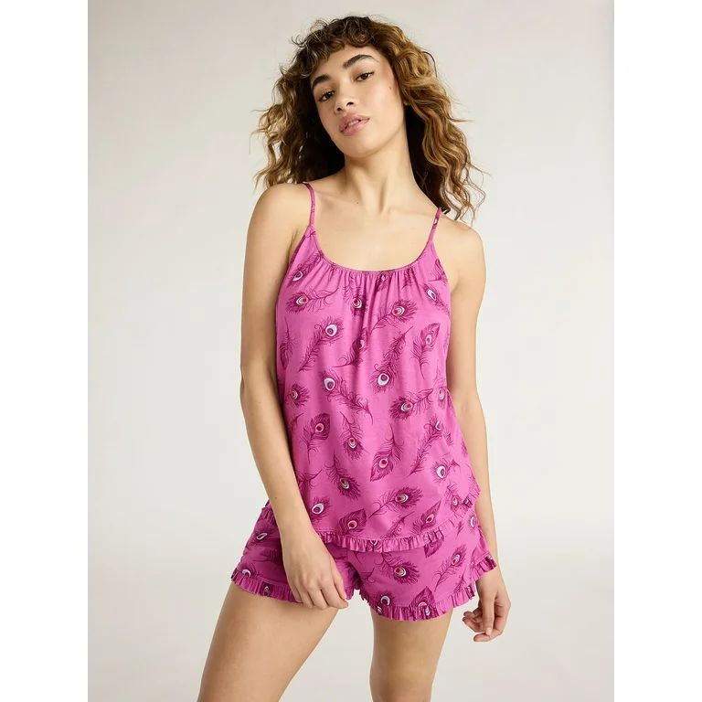 Joyspun Women's Ruffled Knit Cami and Shorts Pajama Set, 2-Piece, Sizes S to 3X | Walmart (US)