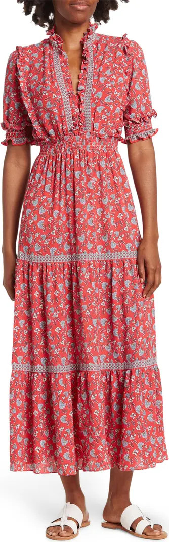 MAX STUDIO Ruffle Collar Print Tiered Maxi Dress | Nordstrom Rack