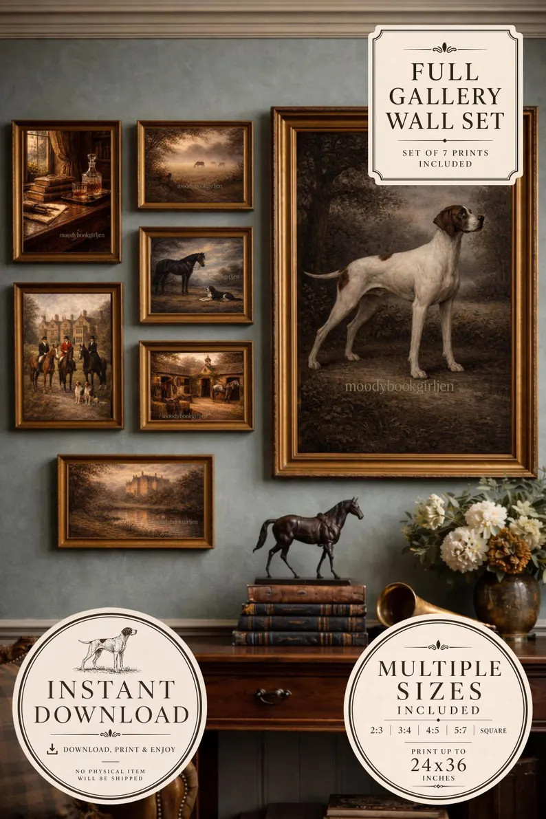 Ralph Lauren Style Hunting Dog Gallery Wall | Equestrian Library Art | British Country Wall Print... | Etsy (Global)