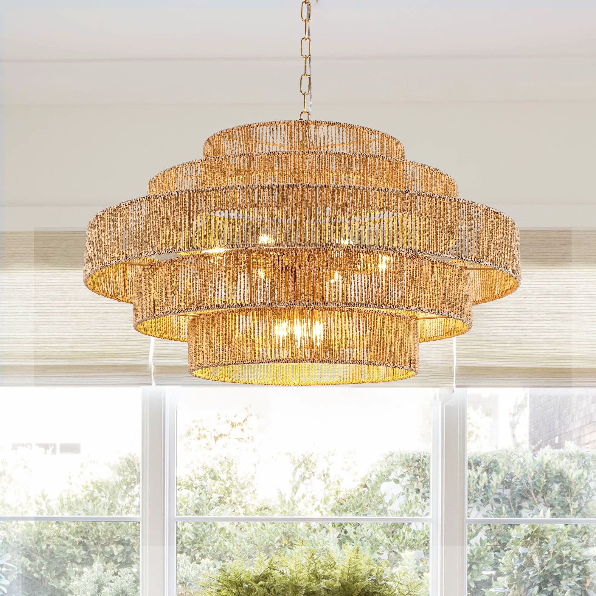 12 - Light Dimmable Hand-Woven Rattan Tiered Chandelier | Wayfair North America