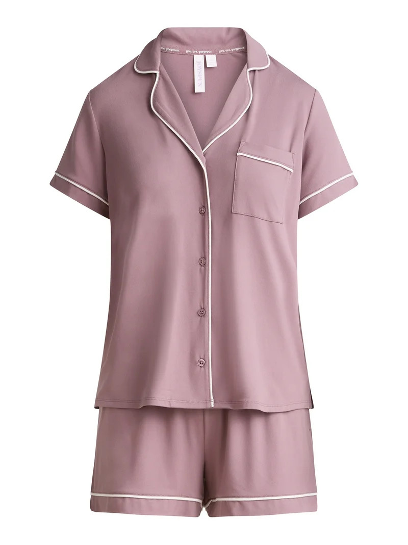 Joyspun Women’s Short Sleeve Knit Notch Collar Top and Shorts Pajama Set, 2-Piece, Sizes XS-3X | Walmart (US)