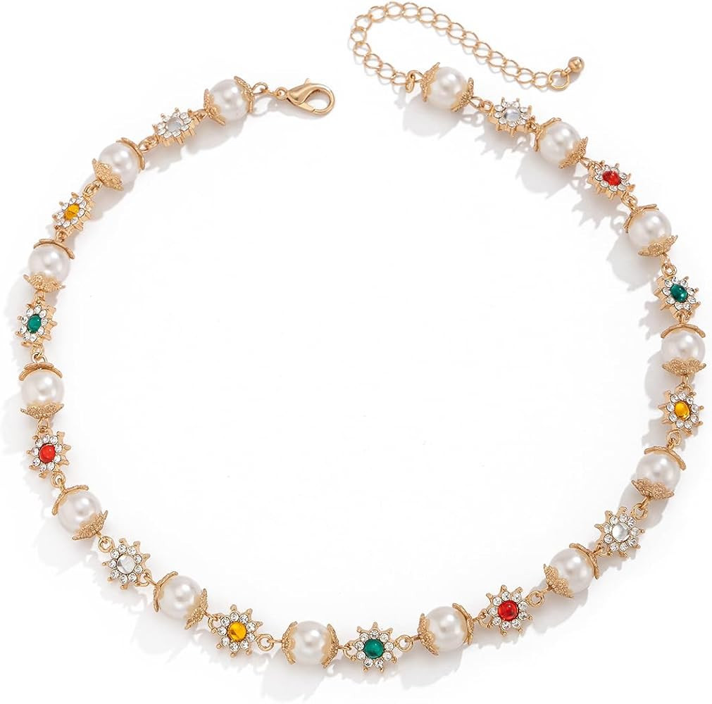 Vintage Gold Layering Necklaces, Cross, Chain Necklace, Daisy Pearl & Rhinestone Flower Necklace ... | Amazon (US)