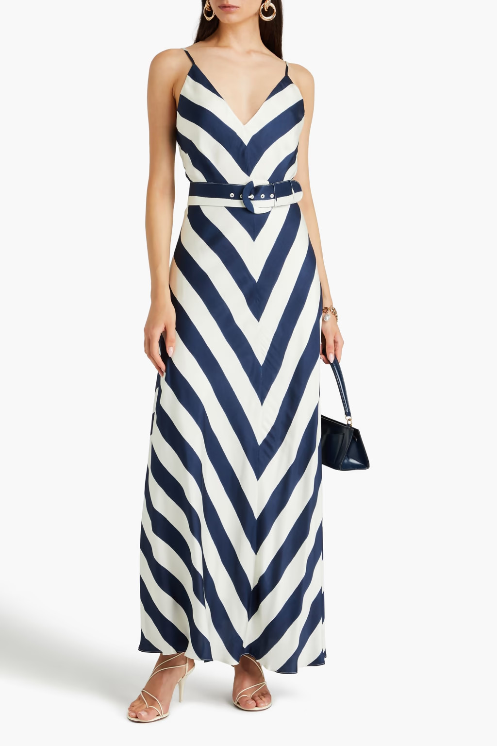 Belted striped satin-twill maxi dress | The Outnet (US and CA)