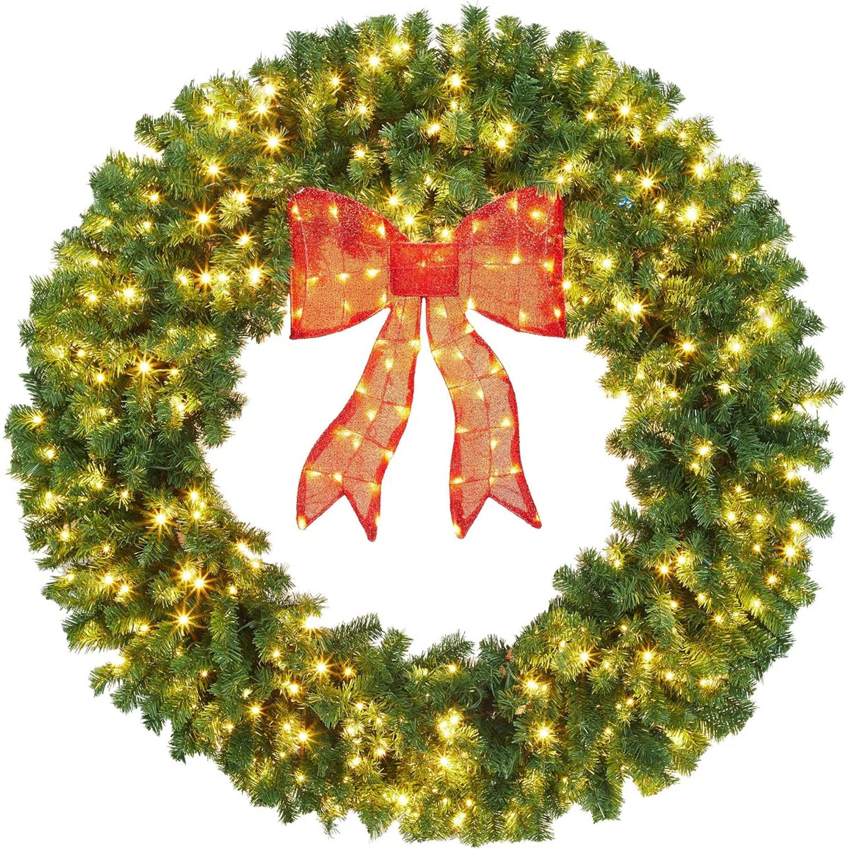 Pre-Lit Christmas Wreath with Bow, Winter Artificial Wreath with Lighted Bow, Xmas Decoration for... | Wayfair North America